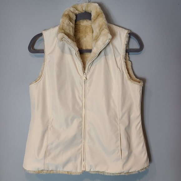 Kristen Blake Vest Womens‎ Large Beige Faux Fur Lined Reversible Cozy Luxury - Picture 6 of 12